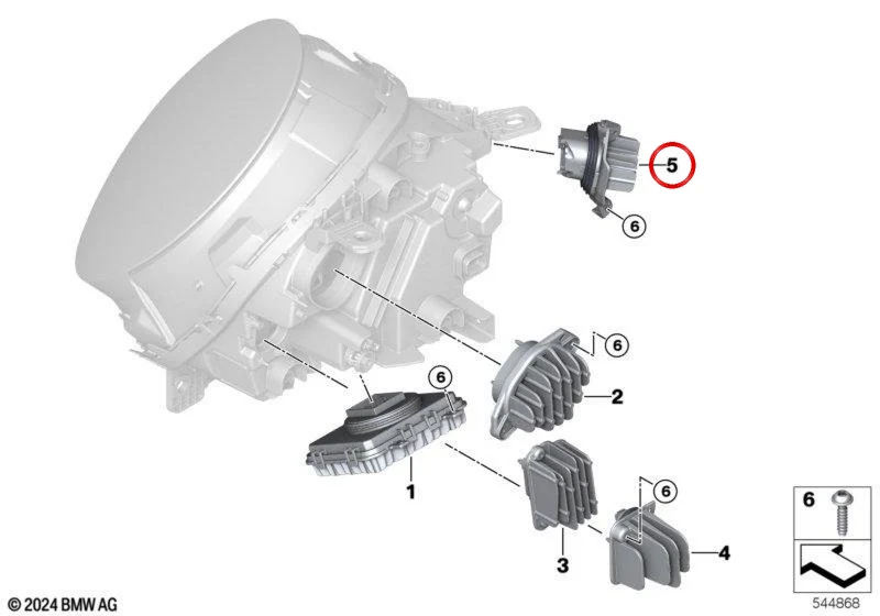 Módulo de luz adaptativa izquierdo OEM 63115B34B09 para MINI Cooper E, Cooper SE y John Cooper Works E J01. Original MINI.