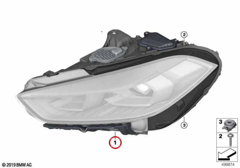Faro delantero Bi-LED adaptativo AHL izquierdo OEM 63115A177F3 para BMW Serie 1 F40. Original BMW