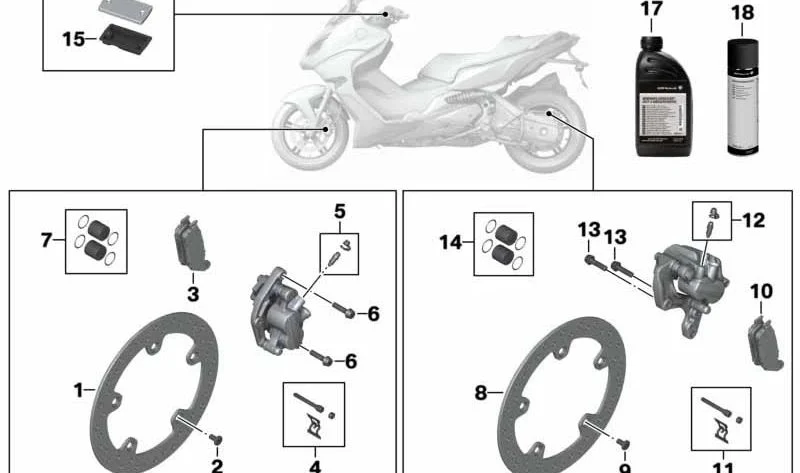 Juego de pastillas de freno trasero OEM 34218524952 para motos BMW C evolution, C 600 Sport, C 650 Sport, C 650 GT. Original BMW Motorrad.