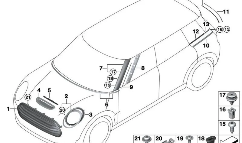 Boquilla exterior OEM 51137127001 para MINI F54 Clubman, F55, F56, F57 Cabrio, F60 Countryman, R52, R60, R61… y más. Original MINI