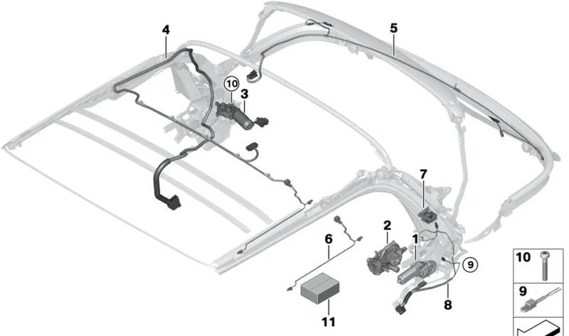 Juego de cables de tracción de capota izquierdo OEM 51349465452 para MINI Cabrio F57, F57 LCI, F57 BEV, F67. Original MINI.