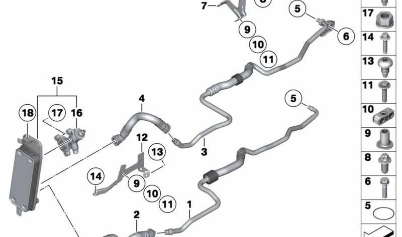Tubería de refrigeración de aceite de admisión OEM 17227619772 para BMW Serie 7 F01 750i, F02 750Li... y más. Original BMW.