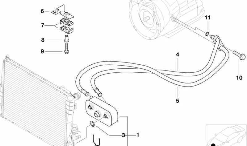 Tubería de refrigeración de aceite de salida OEM 17227577674 para BMW Serie 3 E46 316i, 318i, 320i automático A5S 390R... y más. Original BMW.