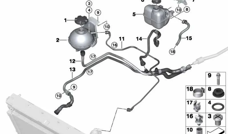 Depósito de compensación refrigerante OEM 17137539267 para BMW i8 I12, i8 Roadster I15 y MINI R55, R56, R57, R58, R59, R60, R61… y más. Original BMW y MINI