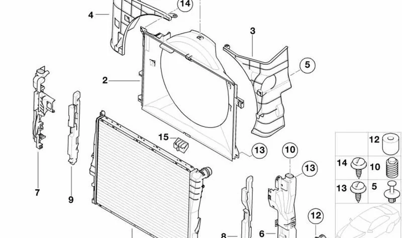 Soporte del radiador OEM 17117530254 para BMW Serie 3 E46, X3 E83, Z4 E85, Z4 E86... y más. Original BMW