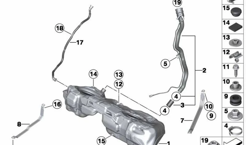 Tubo de llenado de combustible de materia sintética OEM 16117296095 para BMW Serie 2 F22 220i, M235i y M2 F87, M2 Competition, M2 CS... y más. Original BMW.