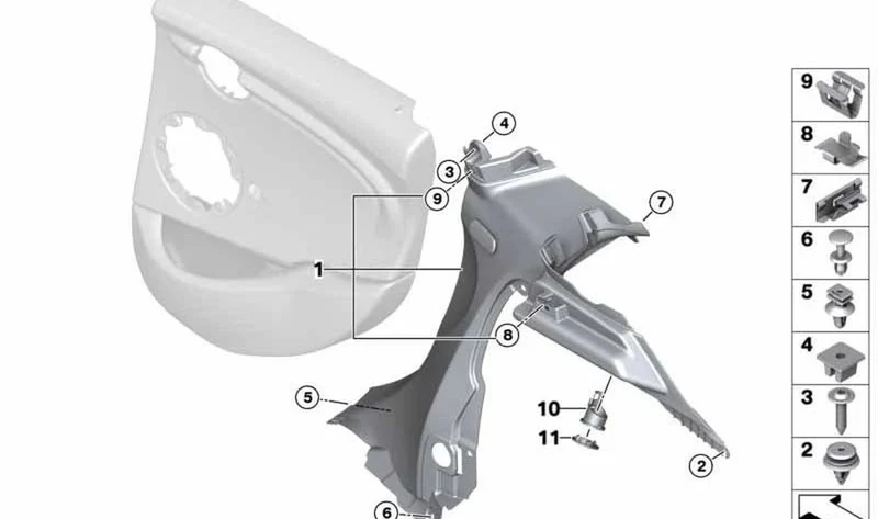 Revestimiento lateral trasero derecho negro OEM 51467401810 para MINI F55 Cooper, F55 LCI Cooper. Original MINI.