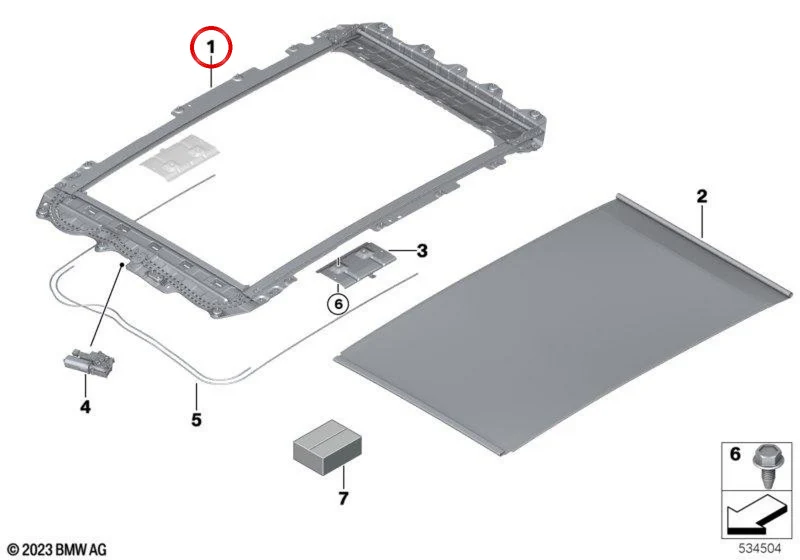 Marco de techo panorámico OEM 54108466138 para BMW X1 U12. Original BMW