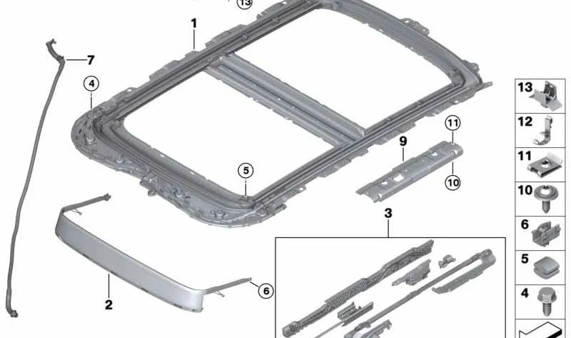 Refuerzo izquierdo de techo panorámico OEM 54107329493 para MINI F55, F55 LCI, F65. Original MINI