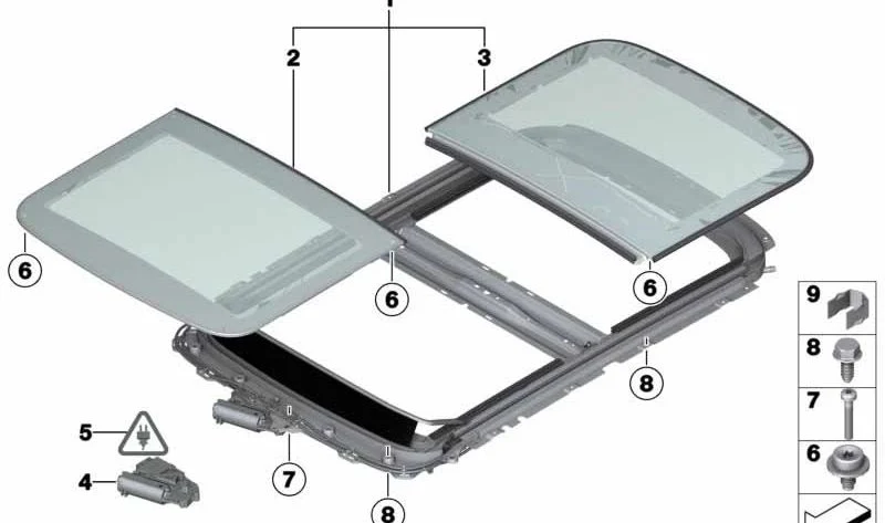 Panel de vidrio delantero para techo panorámico OEM 54107355231 para MINI R56, R55 Clubman y R60 Countryman. Original MINI.