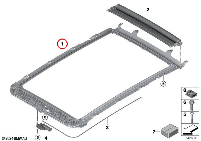 Marco de persiana trasera OEM 54105B3A8D0 para BMW Serie 5 G61 Touring y M5 G99 Touring. Original BMW