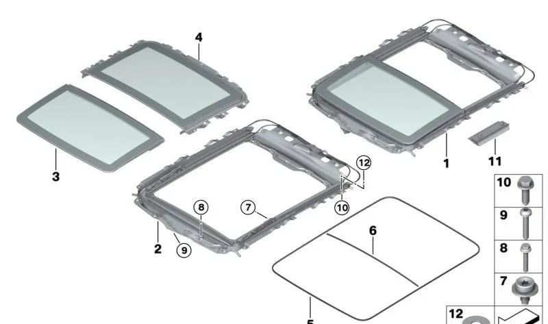 Junta de tapa de cristal trasera de techo panorámico OEM 54107237599 para BMW Serie 5 Gran Turismo F07 y F07 LCI. Original BMW