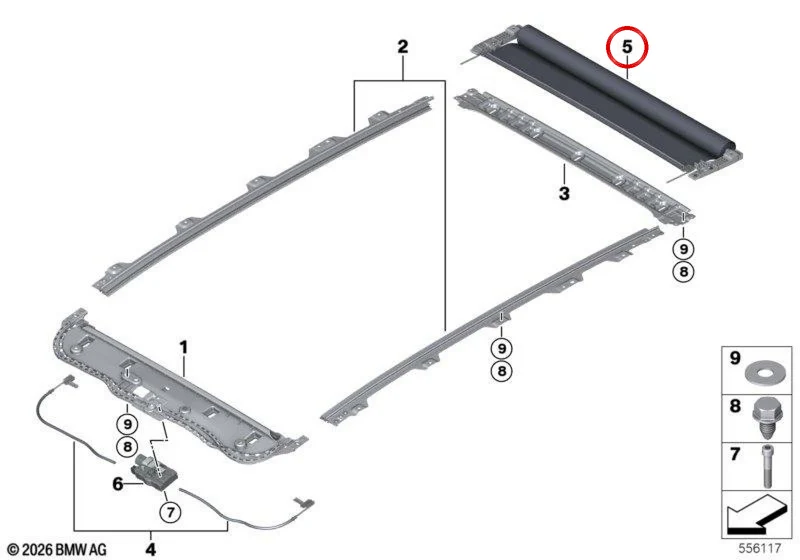 Cortinilla parasol para techo panorámico de cristal antracita OEM 54105A9ABE6 para BMW X3 G45. Original BMW