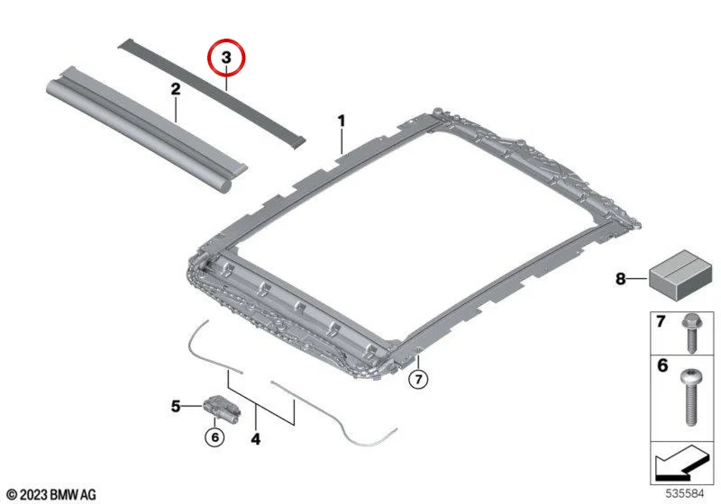 Cubierta enrollable para persiana de techo panorámico OEM 54105A96A68 para BMW Serie 5 G60 y M5 G90. Original BMW