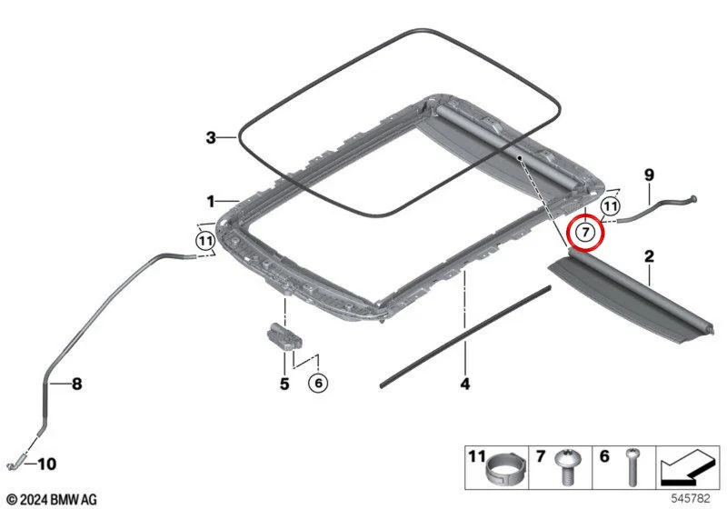 Tornillo de fijación del techo panorámico OEM 54105A73758 para MINI Cooper J01, Aceman J05… y más. Original MINI