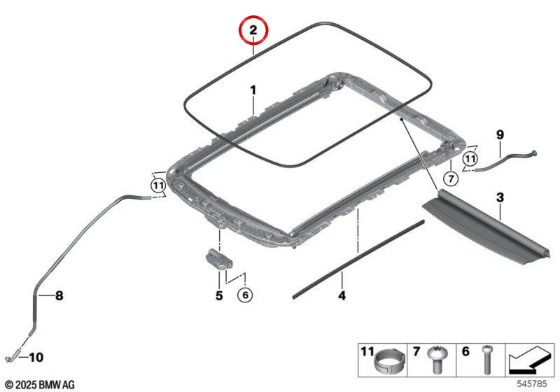 Junta de carrocería para techo panorámico OEM 54105A73740 para MINI Cooper J01 y Aceman J05. Original MINI