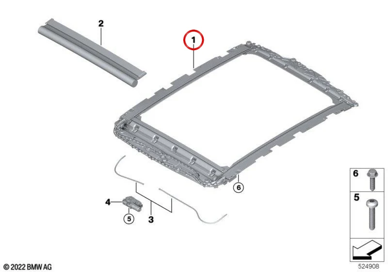 Bastidor de persiana de techo panorámico OEM 54105A70655 para BMW Serie 5 G68 525Li, 530Li, i5 eDrive35L, i5 eDrive40L, i5 xDrive50L. Original BMW