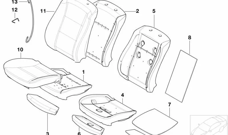 Acolchado de asiento deportivo delantero derecho OEM 52109142354 para BMW Serie 5 E60, E61 y Serie 7 E65, E66. Original BMW