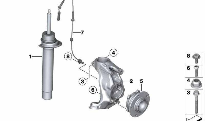Pata telescópica delantera OEM 31316883327 para BMW Serie 4 Gran Coupé F36 y F36 LCI con suspensión M. Original BMW