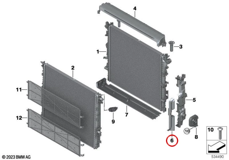Cubierta adicional izquierda del radiador OEM 17117884554 para BMW M5 G90 y M5 Touring G99. Original BMW