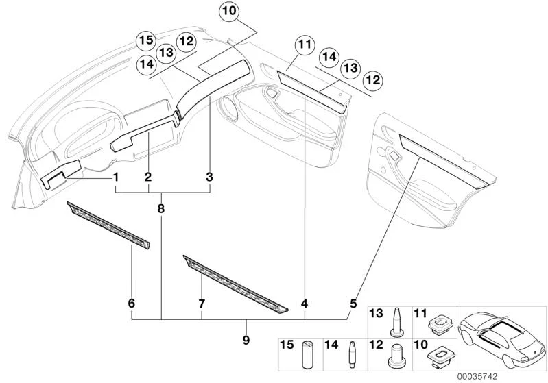 Moldura de tablero de instrumentos izquierda Moongrey OEM 51457116976 para BMW Serie 3 E90, E91, E92, E93. Original BMW