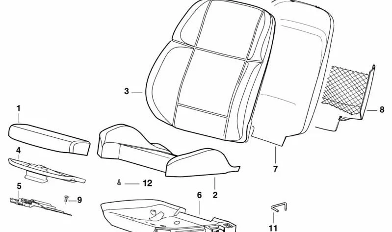 Capa de respaldo de asiento delantero OEM 52108192572 para BMW Serie 5 E12. Original BMW