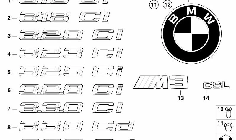 Emblema adhesivo trasero 325Ci OEM 51147025253 para BMW Serie 3 E46 325Ci Coupé. Original BMW