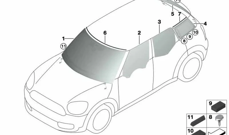 Ventanilla lateral fija trasera izquierda OEM 51377433095 para MINI Countryman F60, F60 LCI Cooper… y más. Original MINI