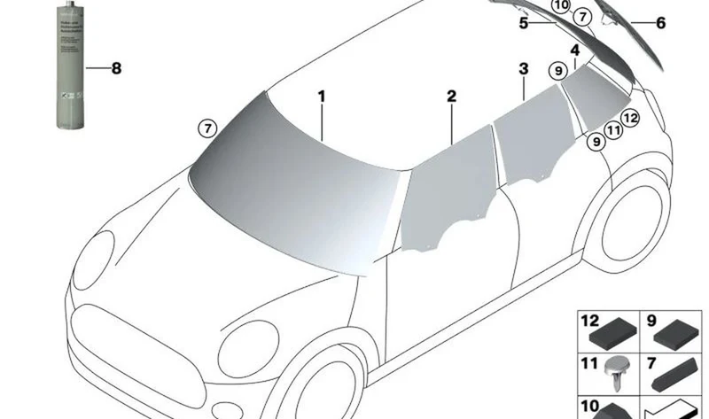 Clip de fijación de cristal lateral OEM 51377336901 para MINI F54 Clubman, F55, F56, F56 BEV, F65, F66... y más. Original MINI