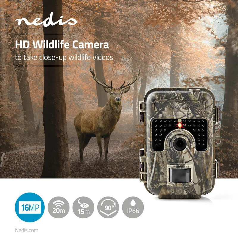 FOTOTRAPPOLA Nedis Fotocamera HD per Foto Naturalistiche | 16 MP | CMOS da 3 MP