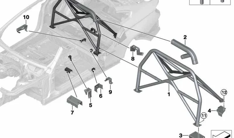Alojamiento de arco de protección antivuelco imprimado delantero derecho OEM 41008072152 para BMW Serie 4 F82 M4 GTS. Original BMW.