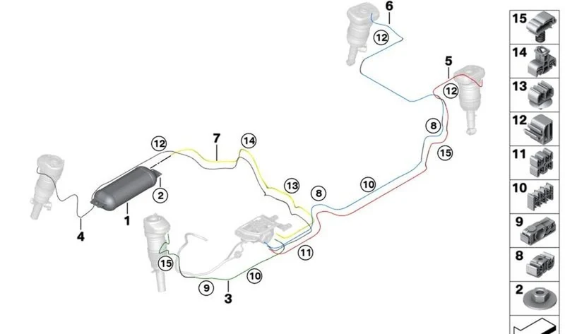 Tubería de aire amarilla OEM 37205B34FC0 para BMW X5 G05 xDrive45e TA61, TA62 2019-2023. Original BMW.