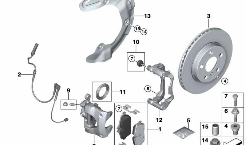Portafrenos delantero derecho OEM 34116868780 para BMW Serie 2 F45 y MINI F54 Clubman, F55, F56, F57… y más. Original BMW y MINI.