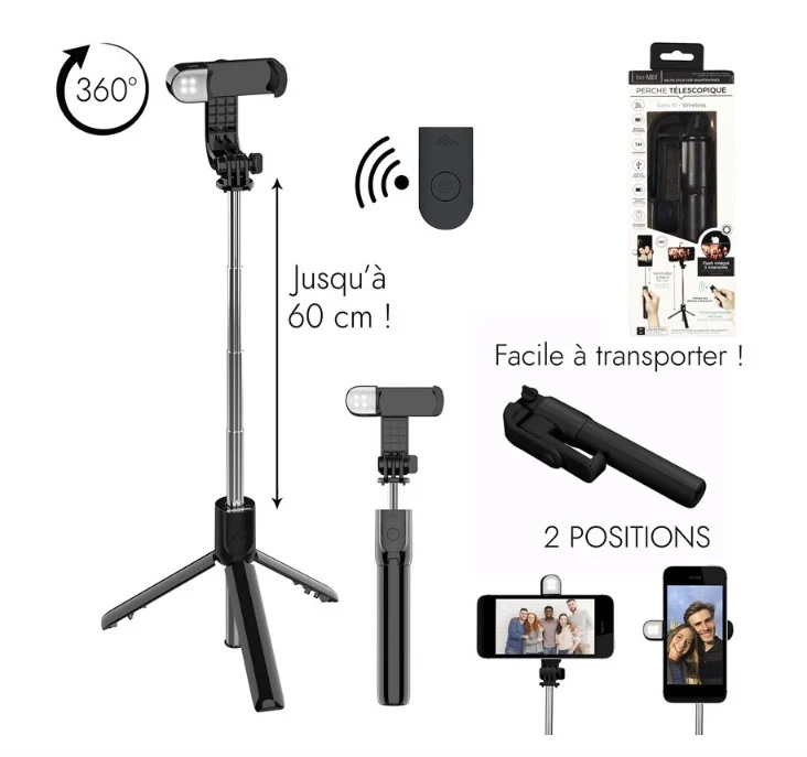 ASTA SELFIE PER SMARTPHONE CON TREPPIEDE E FLASH BLUETOOTH