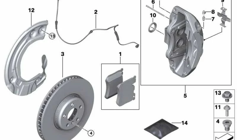 Soporte de pinza de freno delantero derecho OEM 34108844336 para BMW Serie 4 G26 Gran Coupé, G26 LCI e i4 G26 LCI. Original BMW.