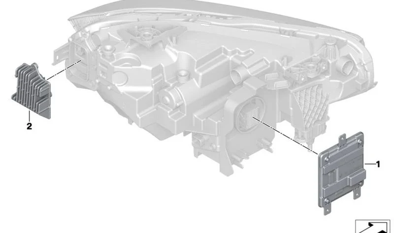 Módulo LED básico derecho de faro OEM 63115A043C2 para BMW Serie 2 Coupé G42, M2 G87. Original BMW.