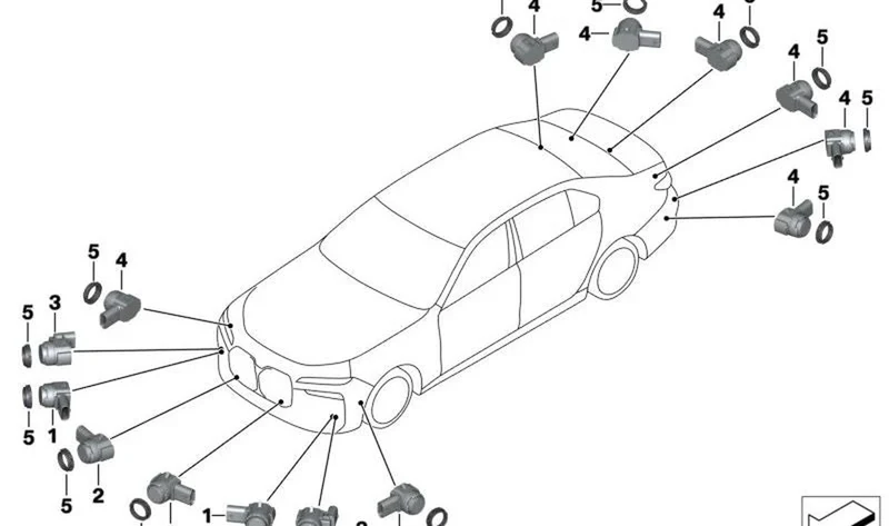 Sensor ultrasónico PDC/PMA Frozen Deep Grey II OEM 66205A2DA48 para BMW G60, G61, G68, G70, G73, G90, G99, X3 G45, X3L G48... y más. Original BMW.