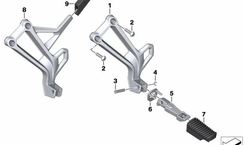 Soporte de reposapiés trasero derecho OEM 46718564830 para motos BMW F 750 GS, F 800 GS, F 850 GS, F 900 GS y F 900 GS Adventure. Original BMW Motorrad