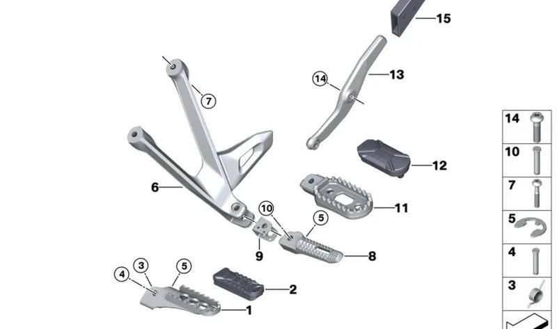 Descansa-pies trasero derecho OEM 46717708634 para motos BMW R 1300 GS, R nineT Pure, R nineT Scrambler, R nineT Racer, S 1000 RR, S 1000 R, M 1000 R, M 1000 RR… y más. Original BMW Motorrad.