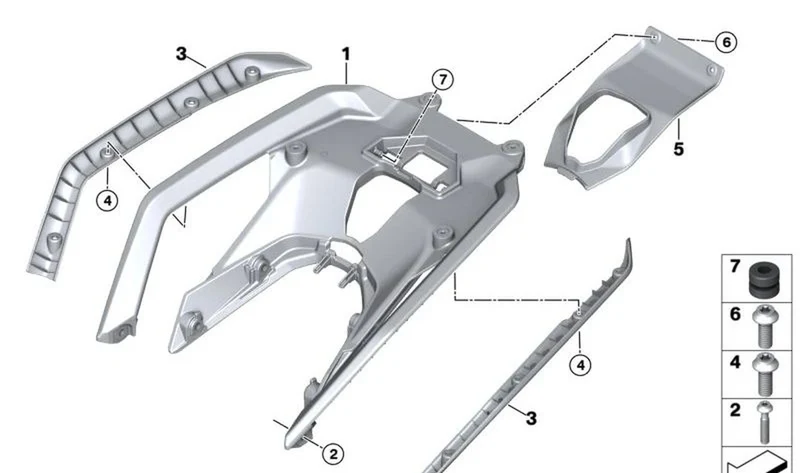 Puente portaequipajes trasero para topcase OEM 46541542772 para motos BMW R 1300 GS, R 1300 RS. Original BMW Motorrad.