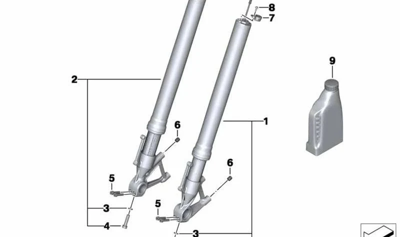 Rama derecha de horquilla telescópica OEM 31428528786 para motos BMW HP4 K42 (2012-2014). Original BMW Motorrad.