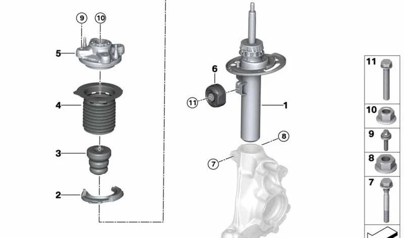 Muelle-amortiguador delantero derecho OEM 31316879388 para BMW Serie 4 G23 Cabrio M440i xDrive, M440iX AWD. Original BMW