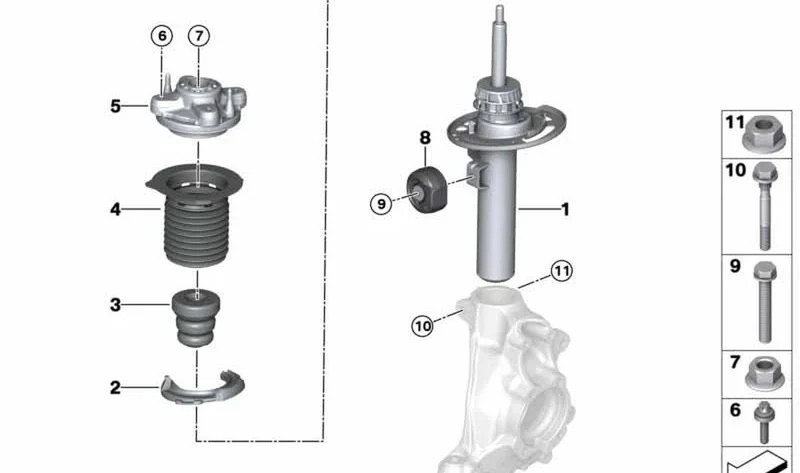Muelle-amortiguador delantero derecho OEM 31316879360 para BMW Serie 3 G20 330e, 330e xDrive, 330eX... y más. Original BMW