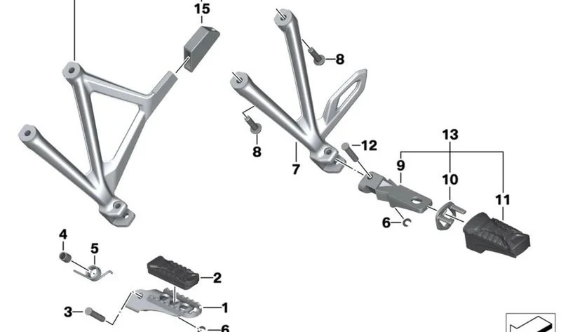 Soporte de reposapiés trasero izquierdo OEM 46718556265 para motos BMW R 1200 GS, R 1250 GS, R 1200 GS Adventure, R 1250 GS Adventure. Original BMW Motorrad