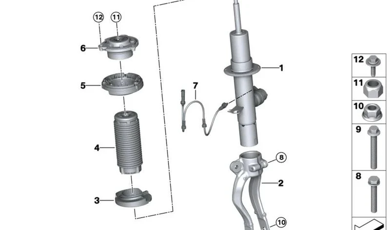 Amortiguador adicional delantero OEM 31305A144B3 para BMW Serie 5 G60 520d, 520i, 523d, 530e y G61 Touring… y más. Original BMW.