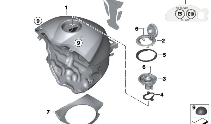 Junta de tubo de introducción depósito combustible OEM 16117691509 para motos BMW R1200GS, R1200RT, R nineT, S1000RR, K1600GT, F800R, F800GT... y más. Original BMW Motorrad.