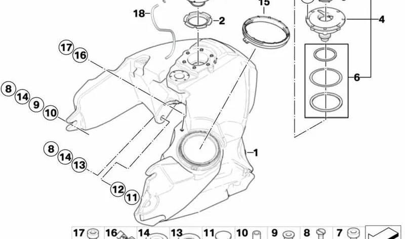 Soporte de goma depósito de combustible OEM 16112309228 para motos BMW R1200GS, R1200GS Adventure, R1200RT, R900RT, R1200ST, R1200S, HP2 Sport, K1200GT, K1300GT, K1200RS, K1200LT… y más. Original BMW Motorrad.
