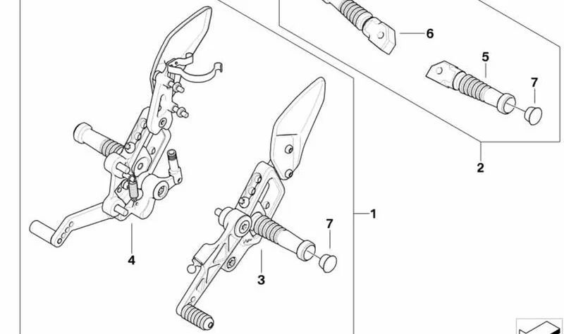 Reposapiés derecho OEM 71607714634 para motos BMW K 1300 S, K 1300 R, K 1200 S, K 1200 R y K 1200 R Sport. Original BMW Motorrad