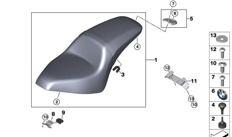 Elemento de desacoplamiento del banco del asiento OEM 52539899406 para motos BMW R 18, R 18 Classic, R 18 Roctane, R 18 B, R 18 Transcontinental... y más. Original BMW Motorrad