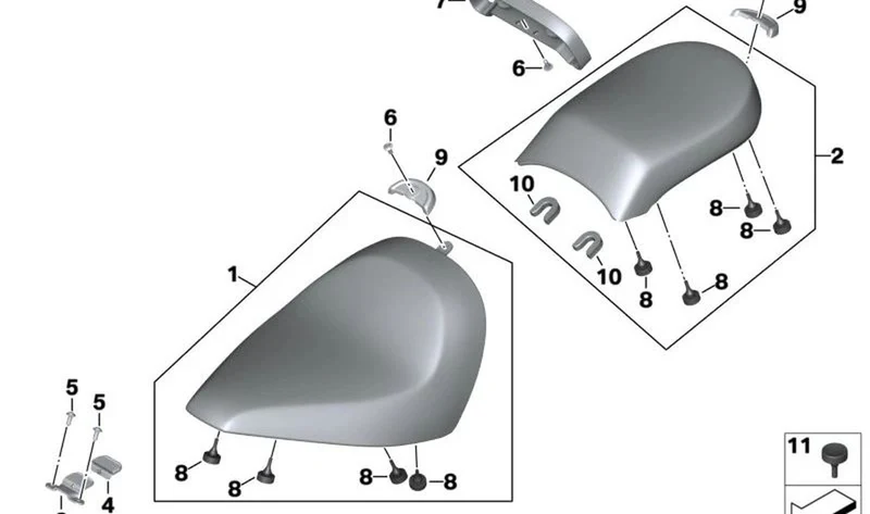 Asiento acompañante trasero negro OEM 52538403367 para motos BMW R 18, R 18 Classic (K34) Original BMW Motorrad